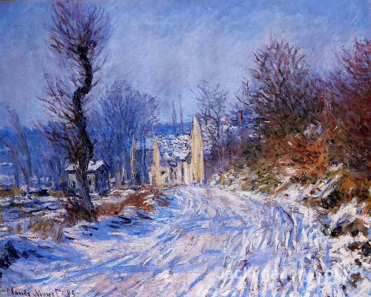 Road to Giverny in Winter by Claude Monet paintings reproduction